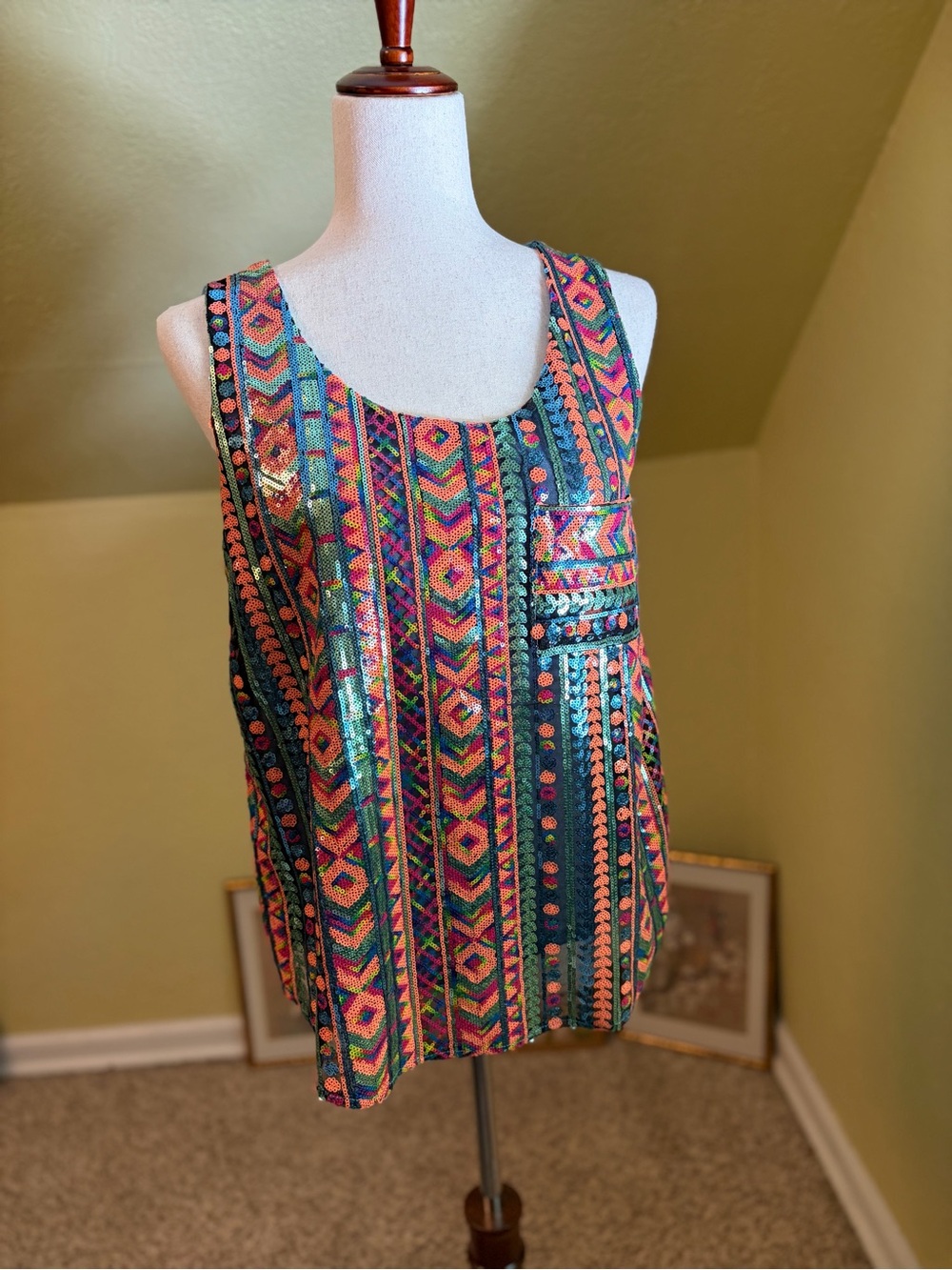ISLE by Melis Kozan Sequin Geometric Tank Top - Size S